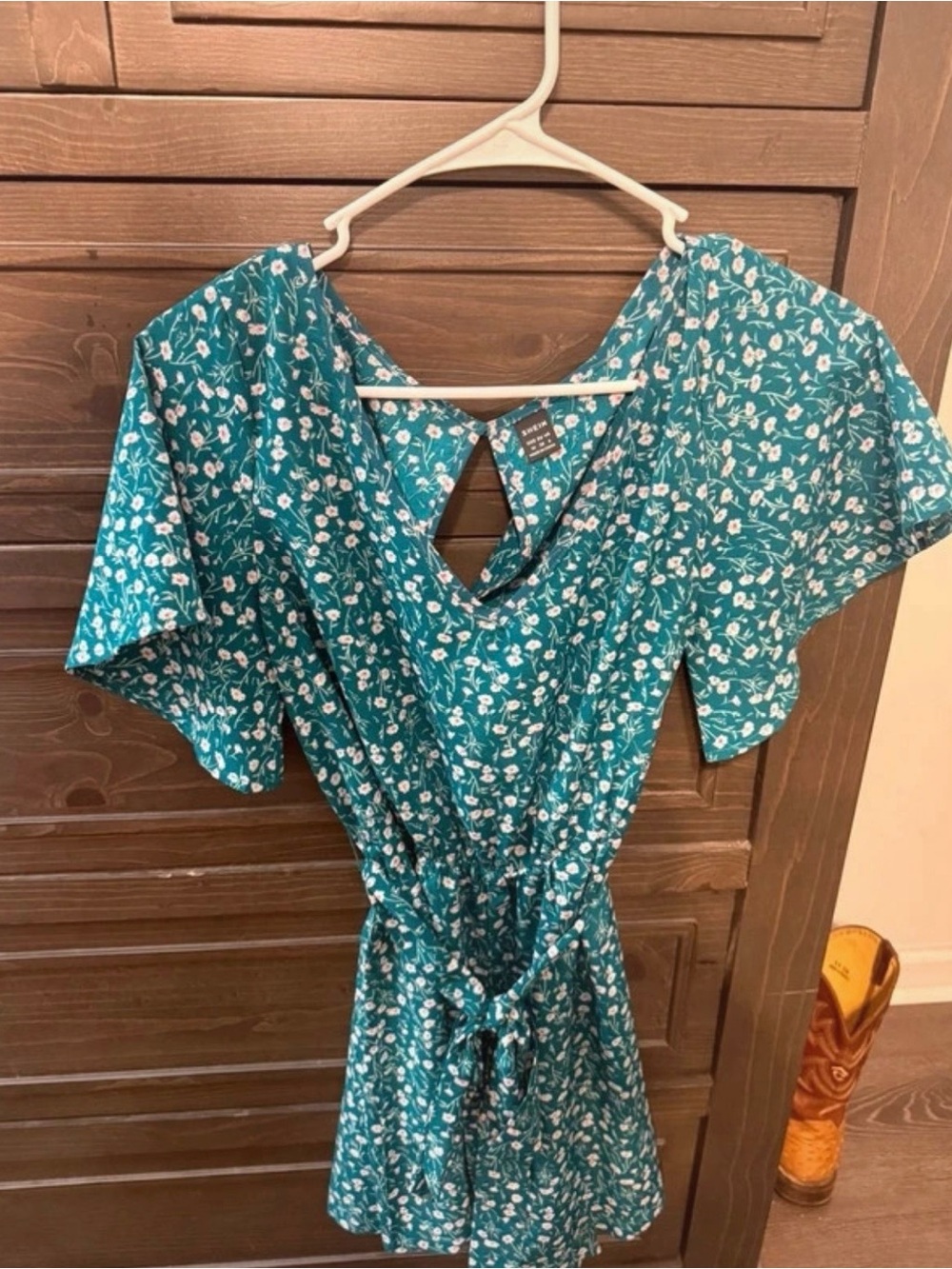 SHEIN Teal Floral V-Neck Mini Dress